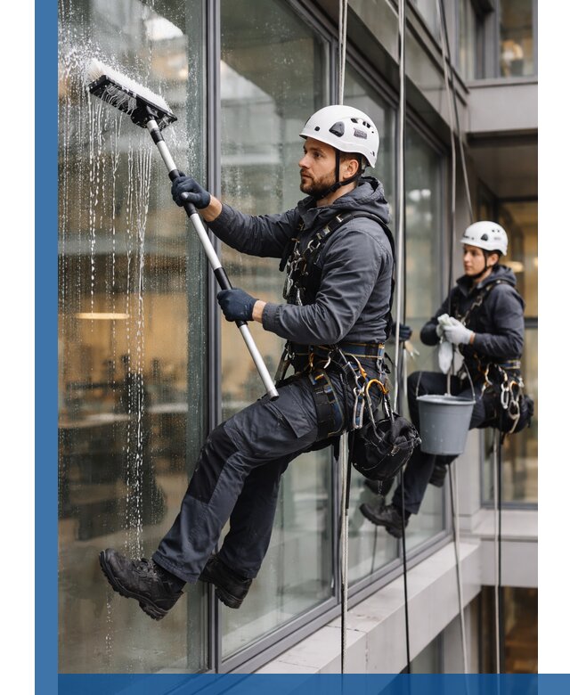 Профессиональная мойка витражей промышленными альпинистами в Тулуне