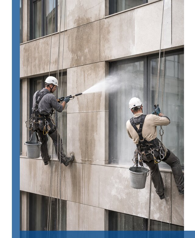 Послестроительная мойка фасада промышленным альпинизмом в Тулуне