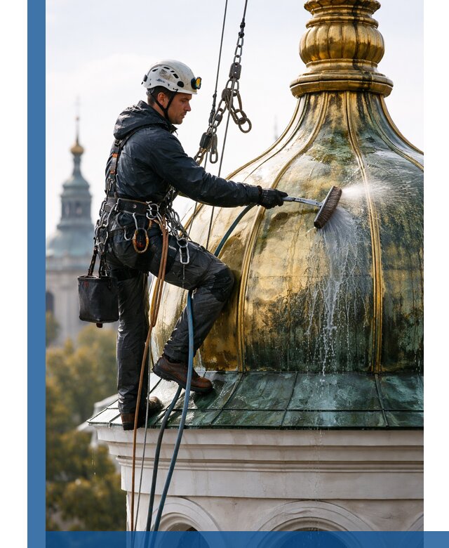 Профессиональная мойка куполов и шпилей высотными альпинистами в Тулуне