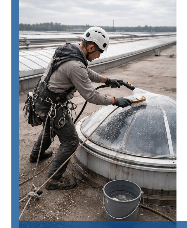 Мойка зенитных фонарей на кровле для промышленных объектов в Тулуне