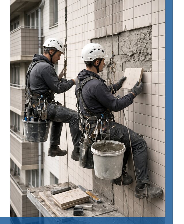 Ремонт облицовки фасада плиткой в Тулуне от 1942 р. | ВЫСОТНИК-Тлн