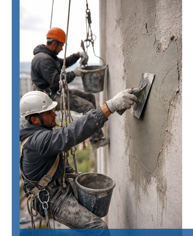 Штукатурка фасада на высоте в Тулуне профессиональные работы