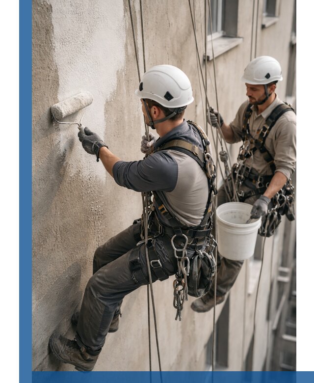 Грунтовка фасада на высоте в Тулуне промышленными альпинистами