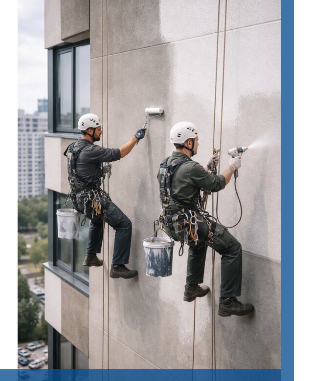 Покраска фасада альпинистами в Тулуне от 324 р. | ВЫСОТНИК-Тлн