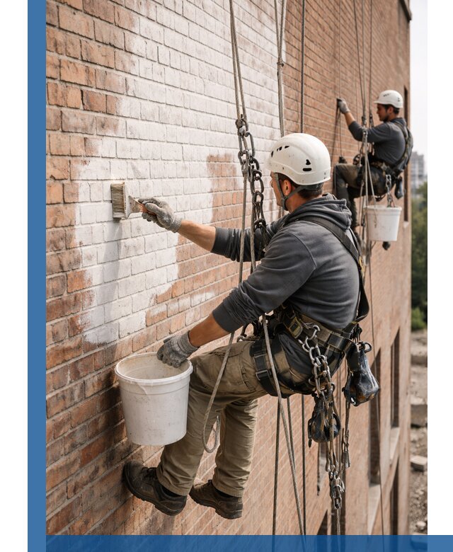 Покраска кирпичного фасада с доступным альпинистским сервисом в Тулуне