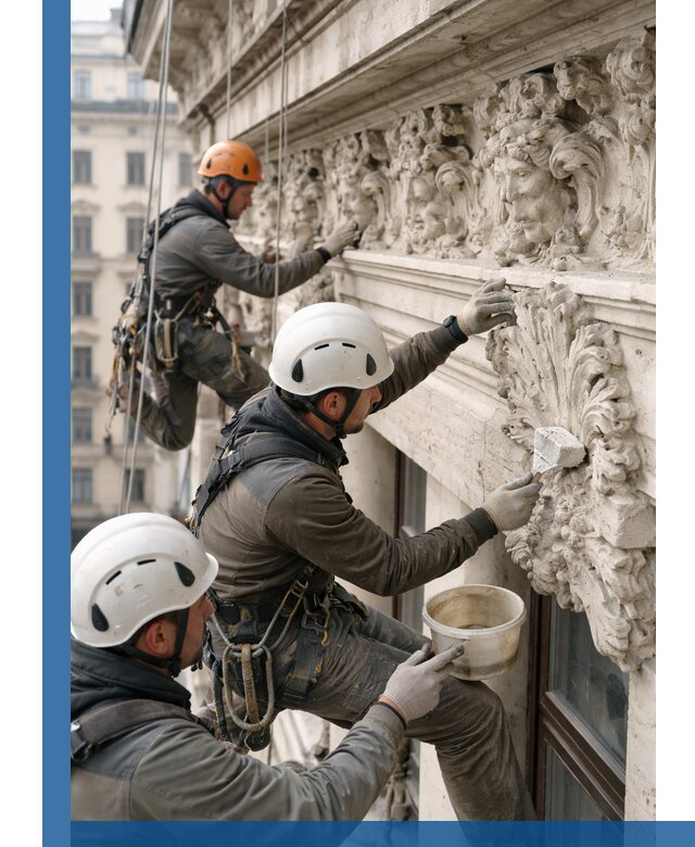 Реставрация фасадной лепнины с высотными работами в Тулуне