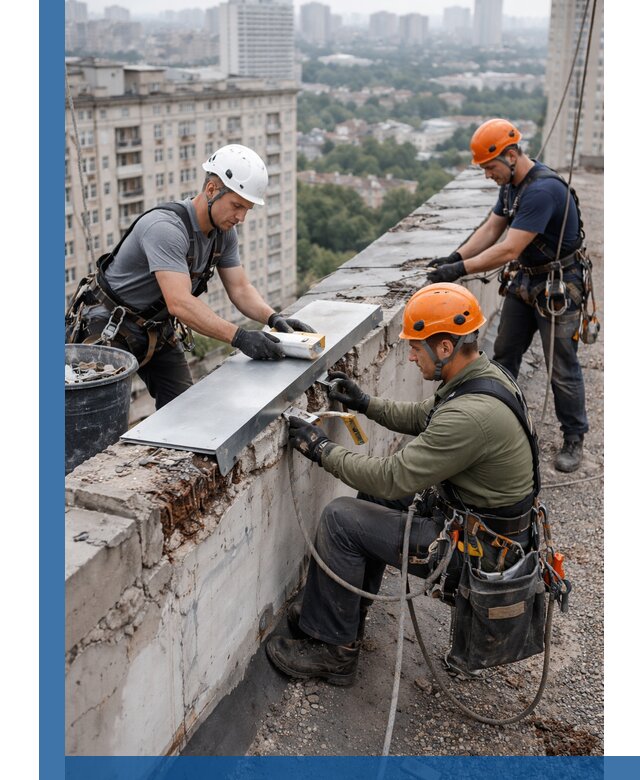 Ремонт парапета на кровле в Тулуне, высотные работы с гарантией