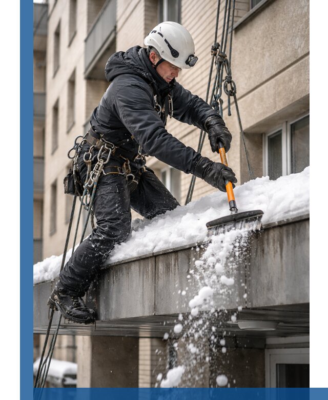 Очистка козырьков от снега в Тулуне круглогодично безопасно
