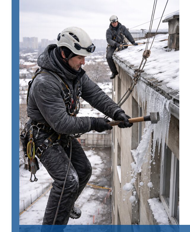 Сбивание и удаление сосулек с крыши в Тулуне безопасно