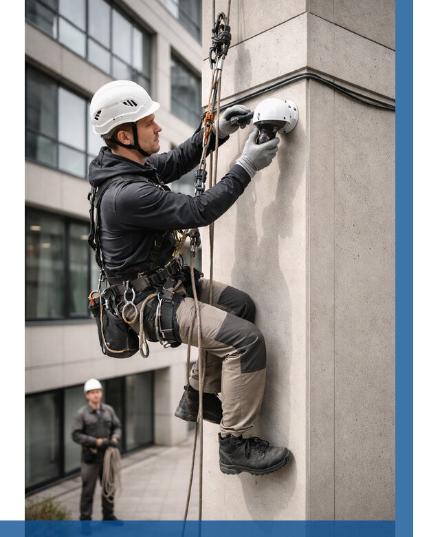 Монтаж камер видеонаблюдения на фасаде в Тулуне от 9172 р.-ВЫСОТНИК-Тлн