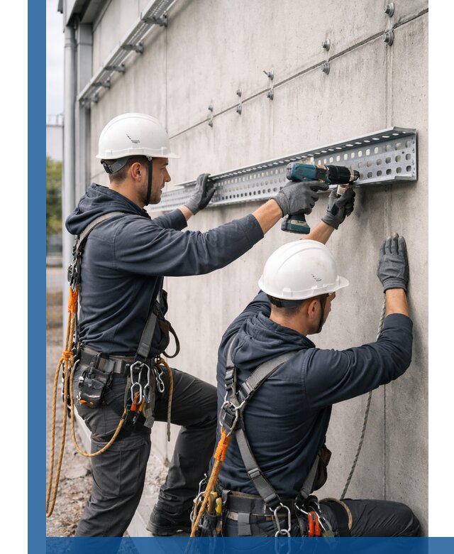 Монтаж кабельных лотков на фасаде зданий в Тулуне с гарантией