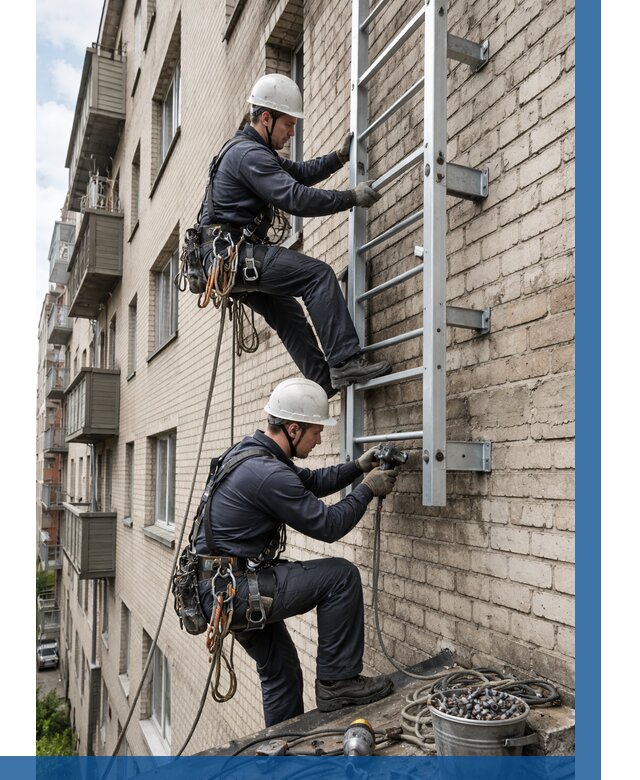 Монтаж пожарной лестницы в Тулуне от 26975 р заказать у ВЫСОТНИК-Тлн