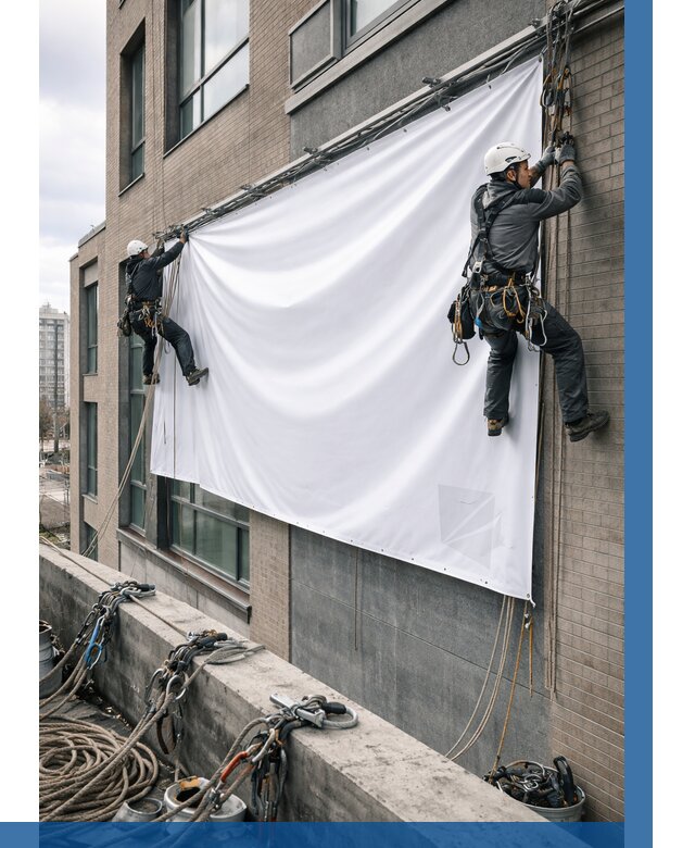 Монтаж баннеров на фасаде в Тулуне от 701 р. заказать ВЫСОТНИК-Тлн