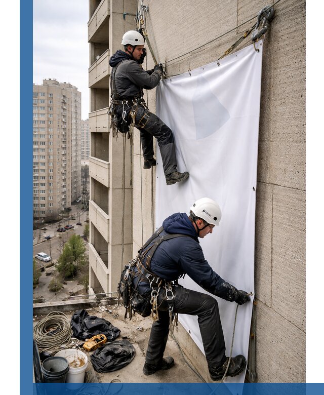 Профессиональный монтаж баннеров на фасаде в Тулуне