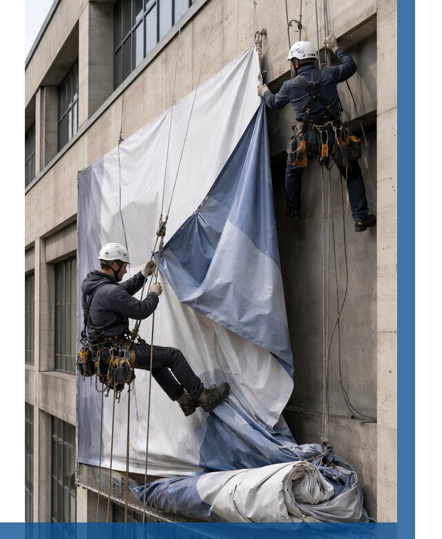 Демонтаж баннеров с фасада в Тулуне от 4856 р. | ВЫСОТНИК-Тлн