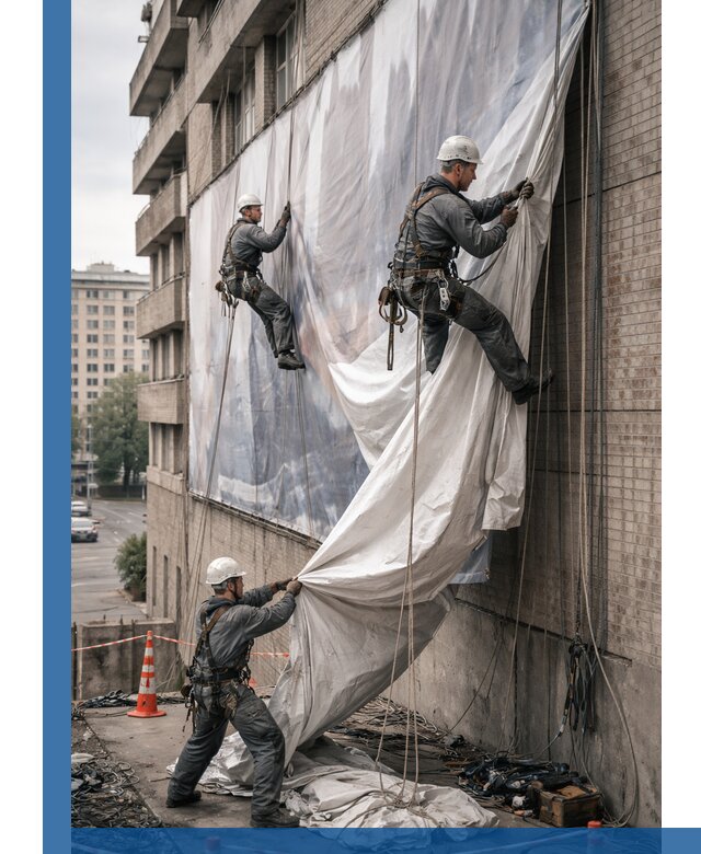 Демонтаж баннеров с фасада в Тулуне оперативно и безопасно