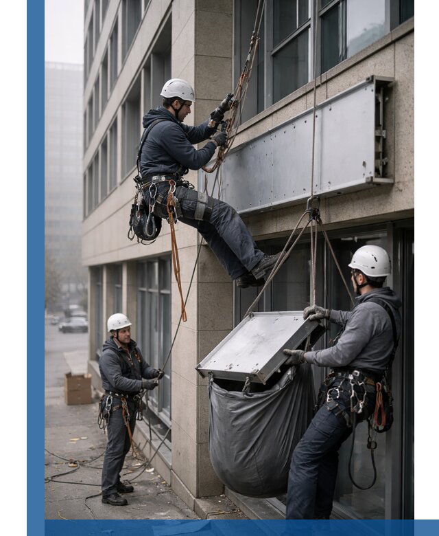 Демонтаж рекламной вывески с высотными работами в Тулуне