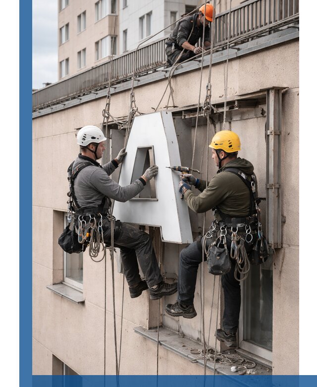 Ремонт и восстановление наружных вывесок на высоте в Тулуне