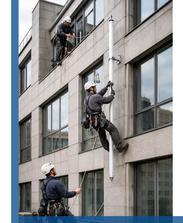 Монтаж флагштока на фасаде здания с креплением и герметикой в Тулуне