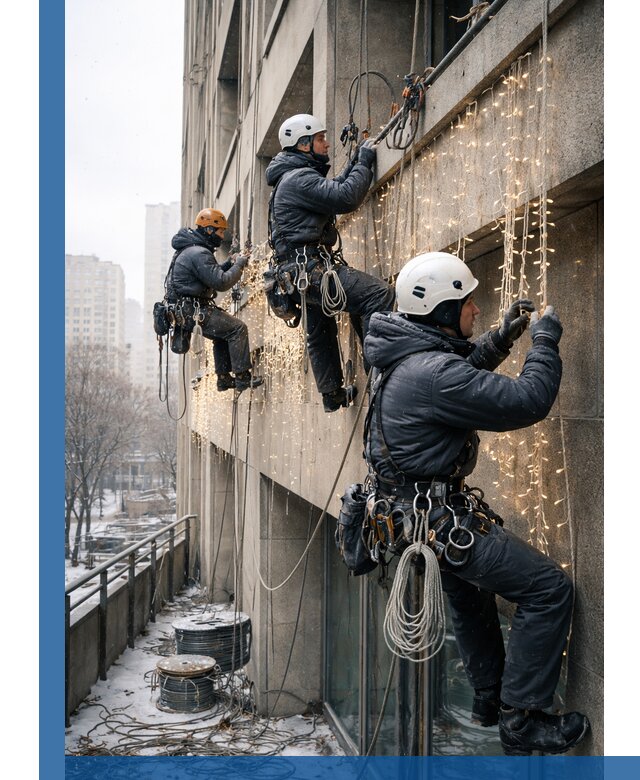 Монтаж новогодней иллюминации и украшение фасадов в Тулуне