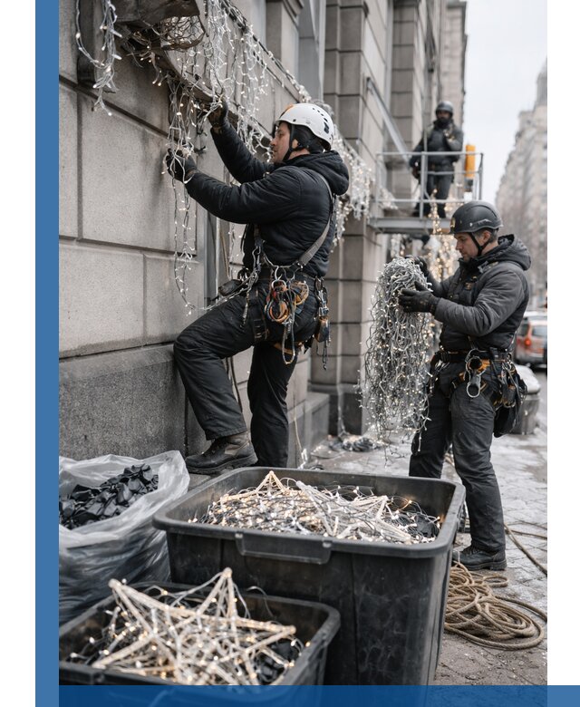 Демонтаж новогоднего оформления и гирлянд в Тулуне