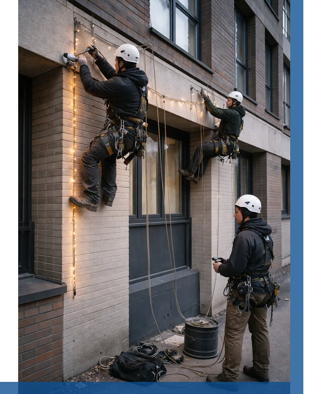 Монтаж гирлянд на фасаде в Тулуне от 3777 р. | ВЫСОТНИК-Тлн