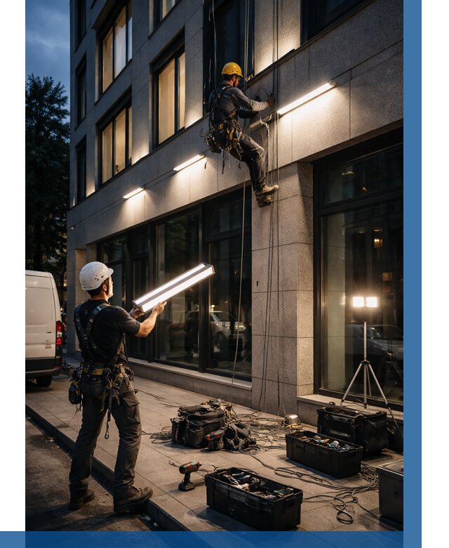 Монтаж архитектурной подсветки здания в Тулуне от 2698 р.|ВЫСОТНИК-Тлн