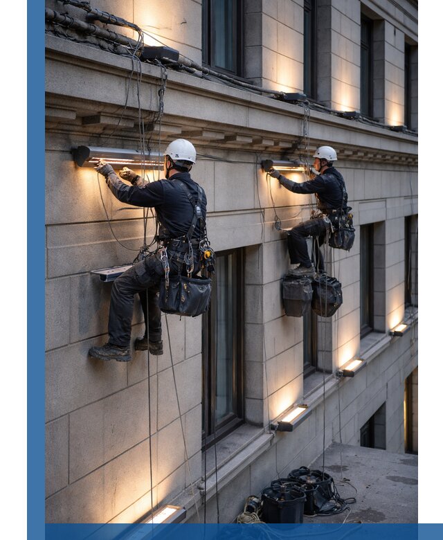 Монтаж архитектурной подсветки фасадов зданий в Тулуне