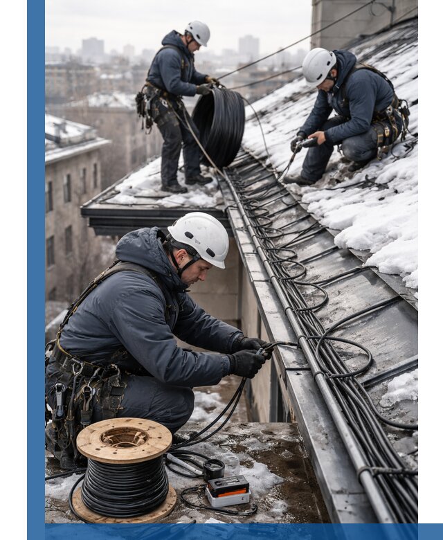 Монтаж греющего кабеля на кровле в Тулуне под ключ
