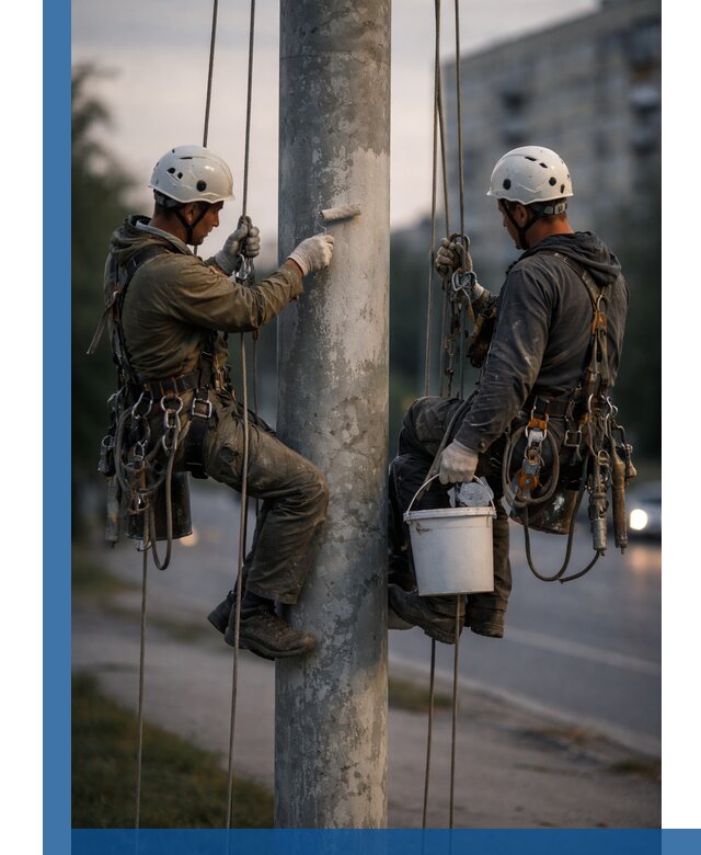 Покраска опор освещения и антикоррозийная защита в Тулуне