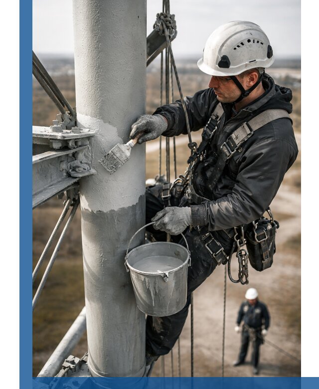 Покраска мачт связи в Тулуне промышленными альпинистами
