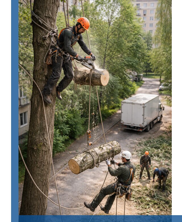 Спил деревьев альпинистами в Тулуне, безопасно и без повреждений